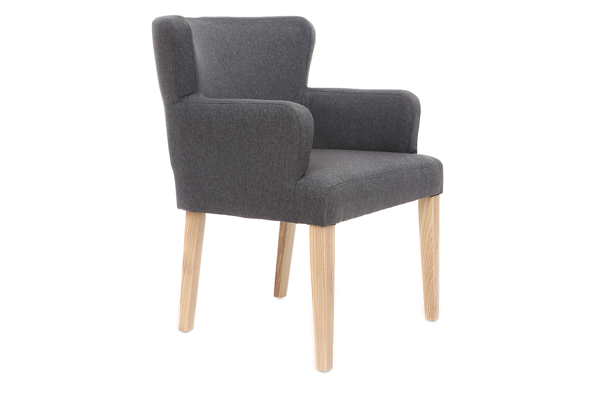 Poltrona classica in tessuto Grigio scuro piedi in legno chiaro RODIN