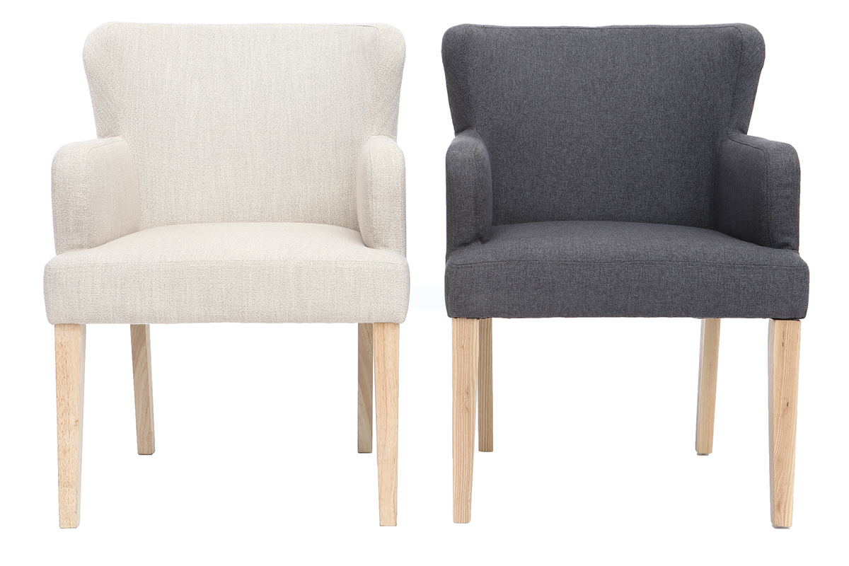 Poltrona classica, in tessuto, naturale, piedi in legno chiaro, modello: RODIN