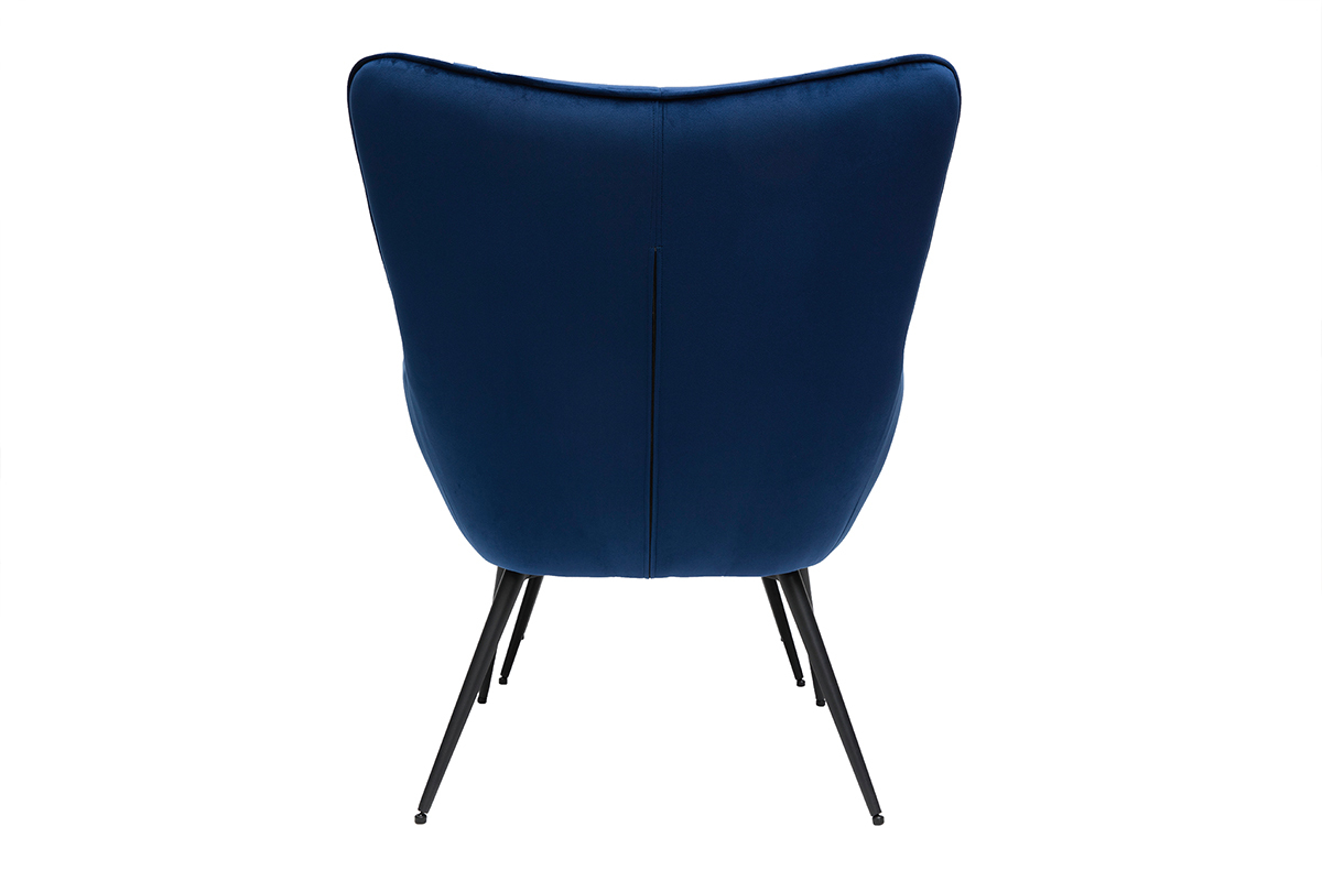 Poltrona con poggiapiedi design in tessuto velluto blu scuro e metallo nero MOOD