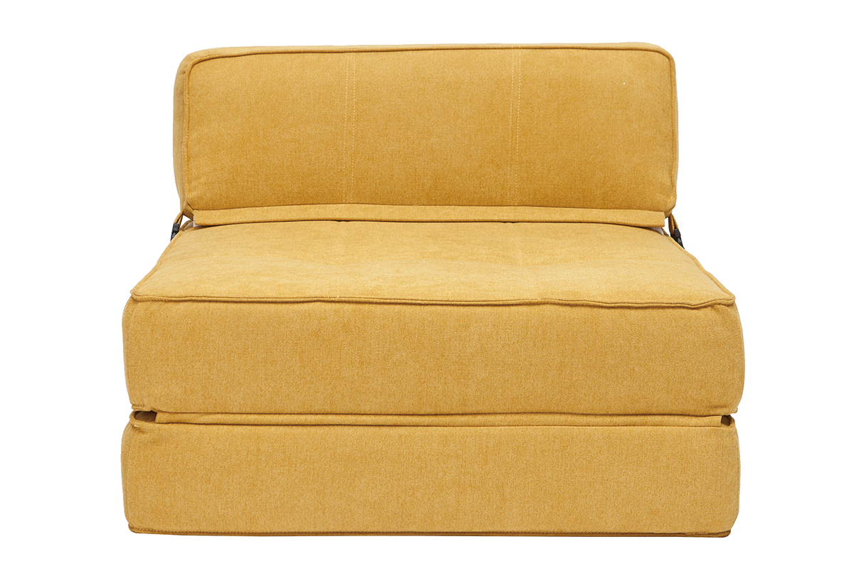 Poltrona convertibile design effetto velluto senape KATY