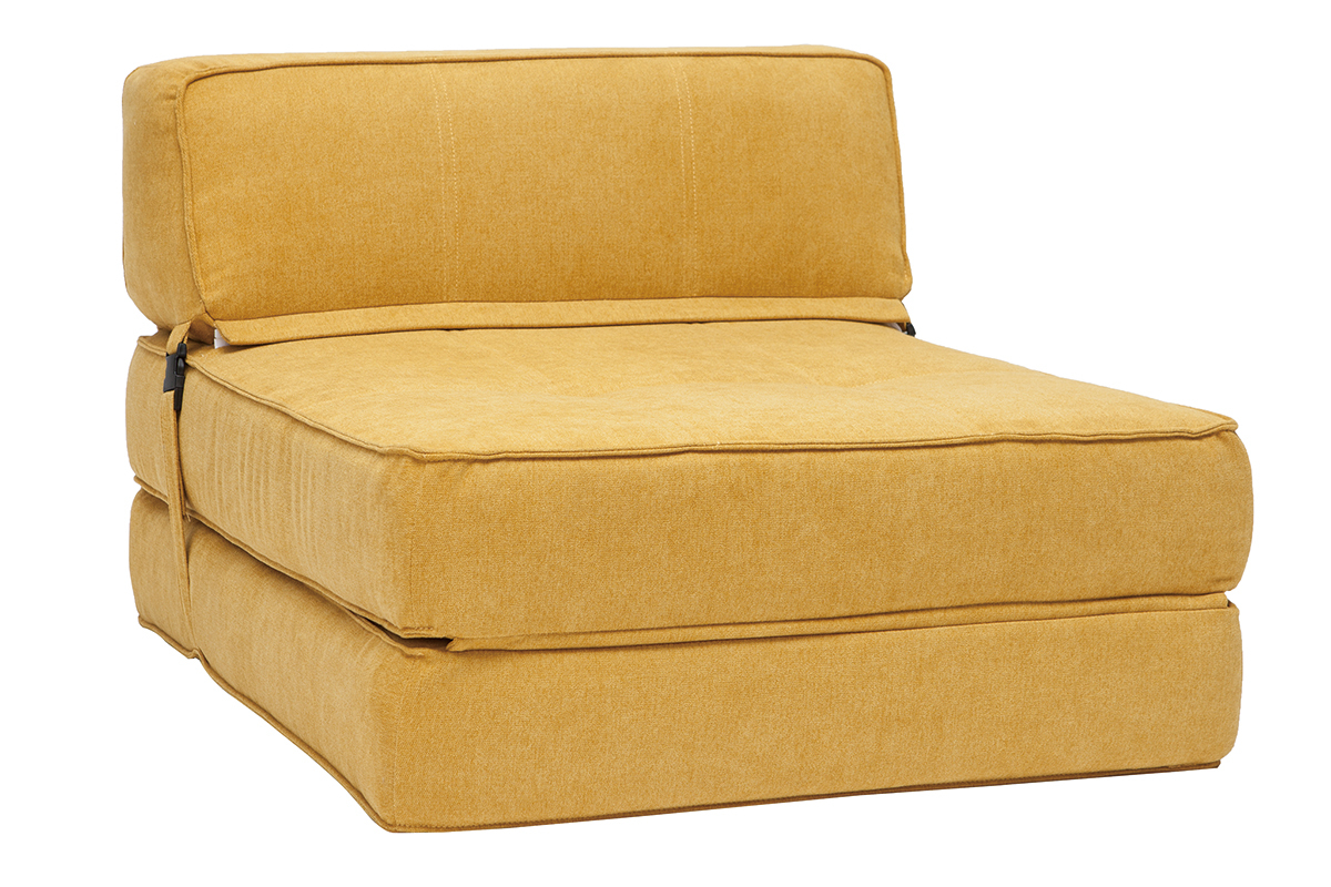 Poltrona convertibile design effetto velluto senape KATY