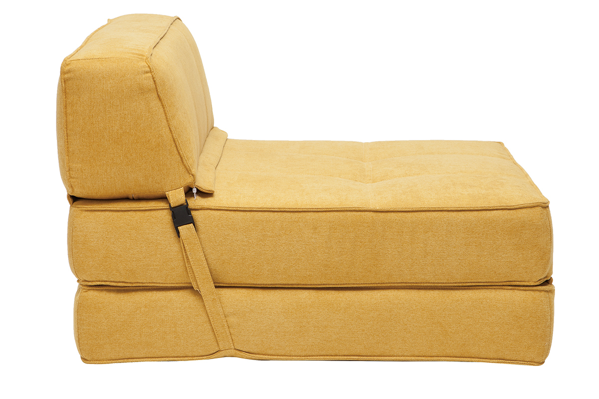 Poltrona convertibile design effetto velluto senape KATY