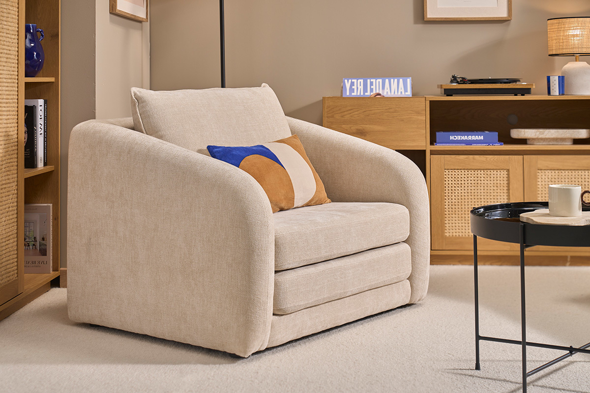 Poltrona convertibile in tessuto effetto velluto texturizzato beige MAHAUT