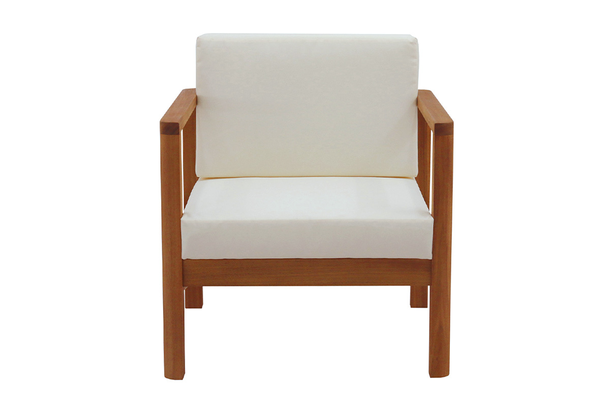 Poltrona da giardino legno massello con cuscini beige AKIS