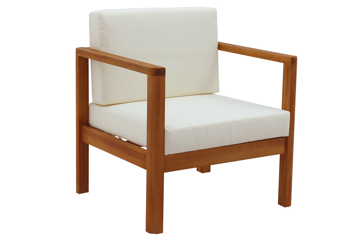 Poltrona da giardino legno massello con cuscini beige AKIS