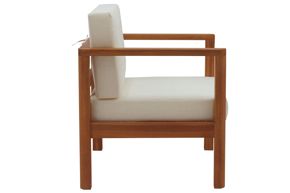Poltrona da giardino legno massello con cuscini beige AKIS
