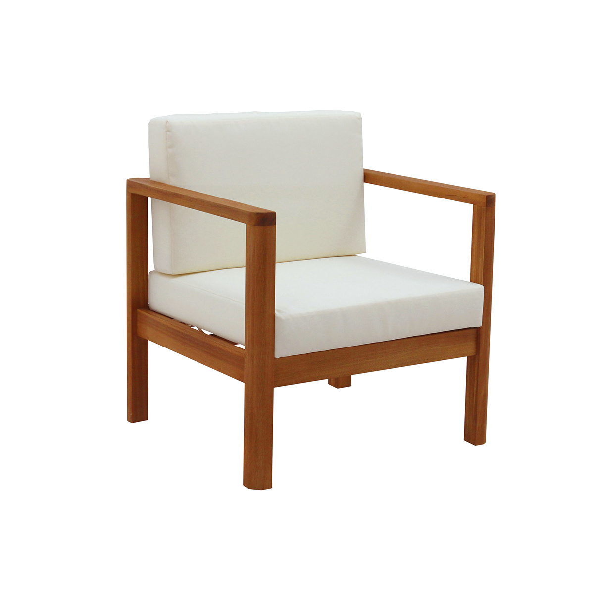 Poltrona da giardino legno massello con cuscini beige AKIS
