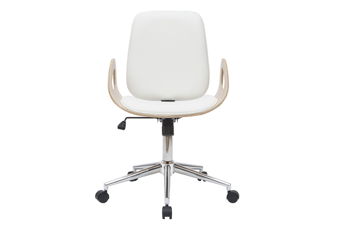 Poltrona da scrivania design bianco e legno chiaro GLORY