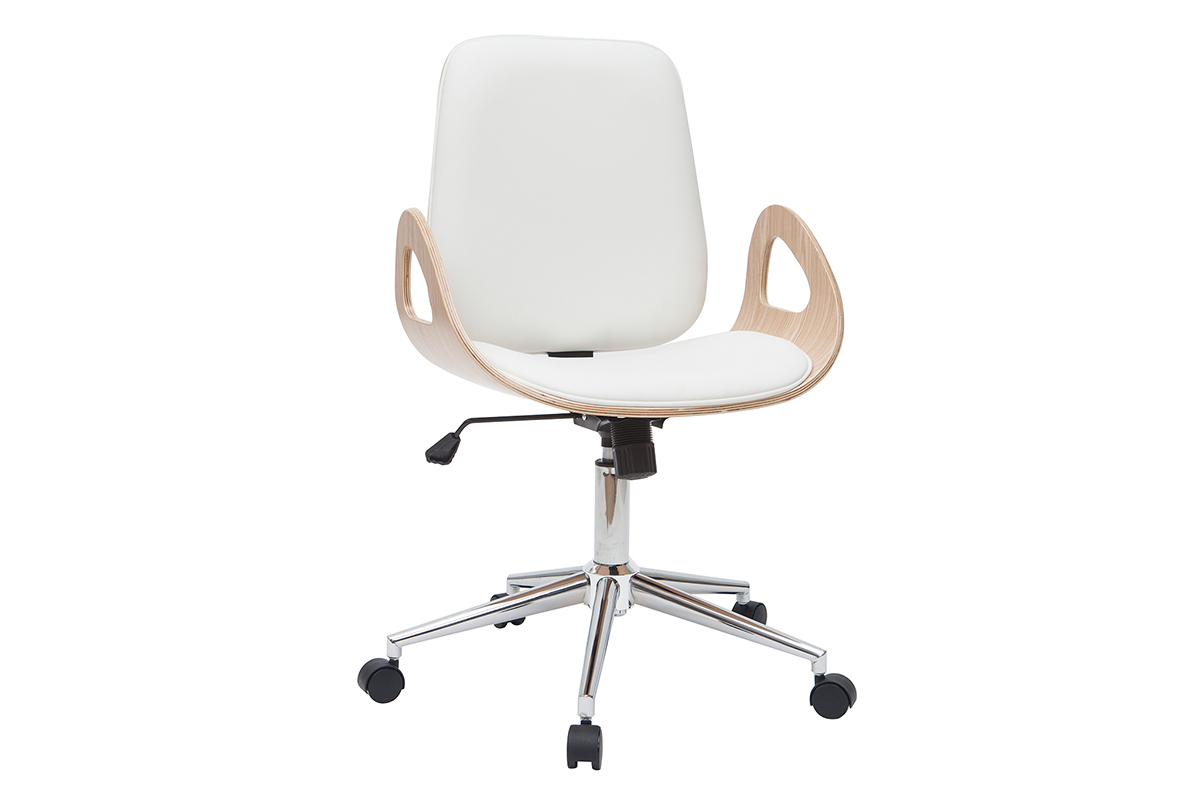 Poltrona da scrivania design bianco e legno chiaro GLORY