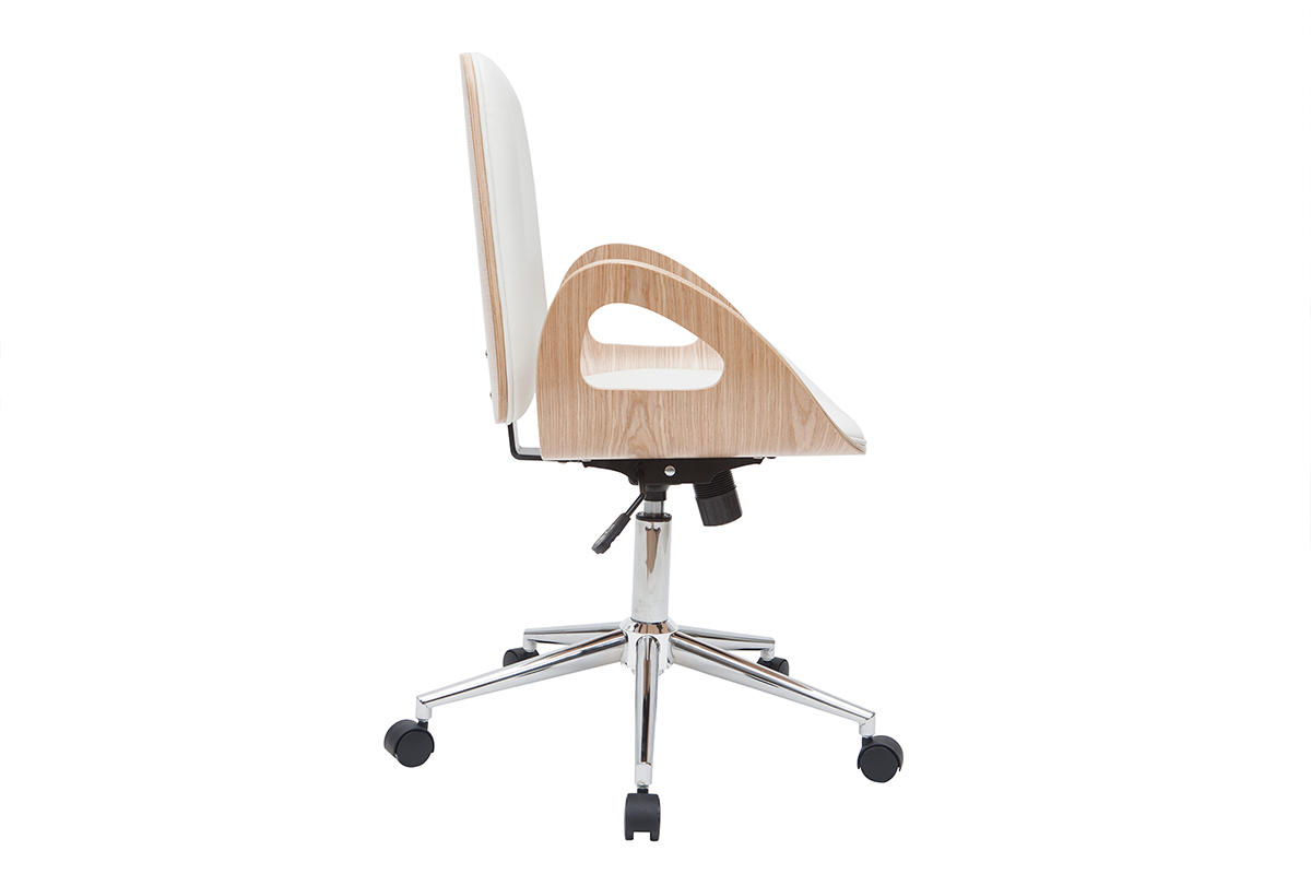 Poltrona da scrivania design bianco e legno chiaro GLORY