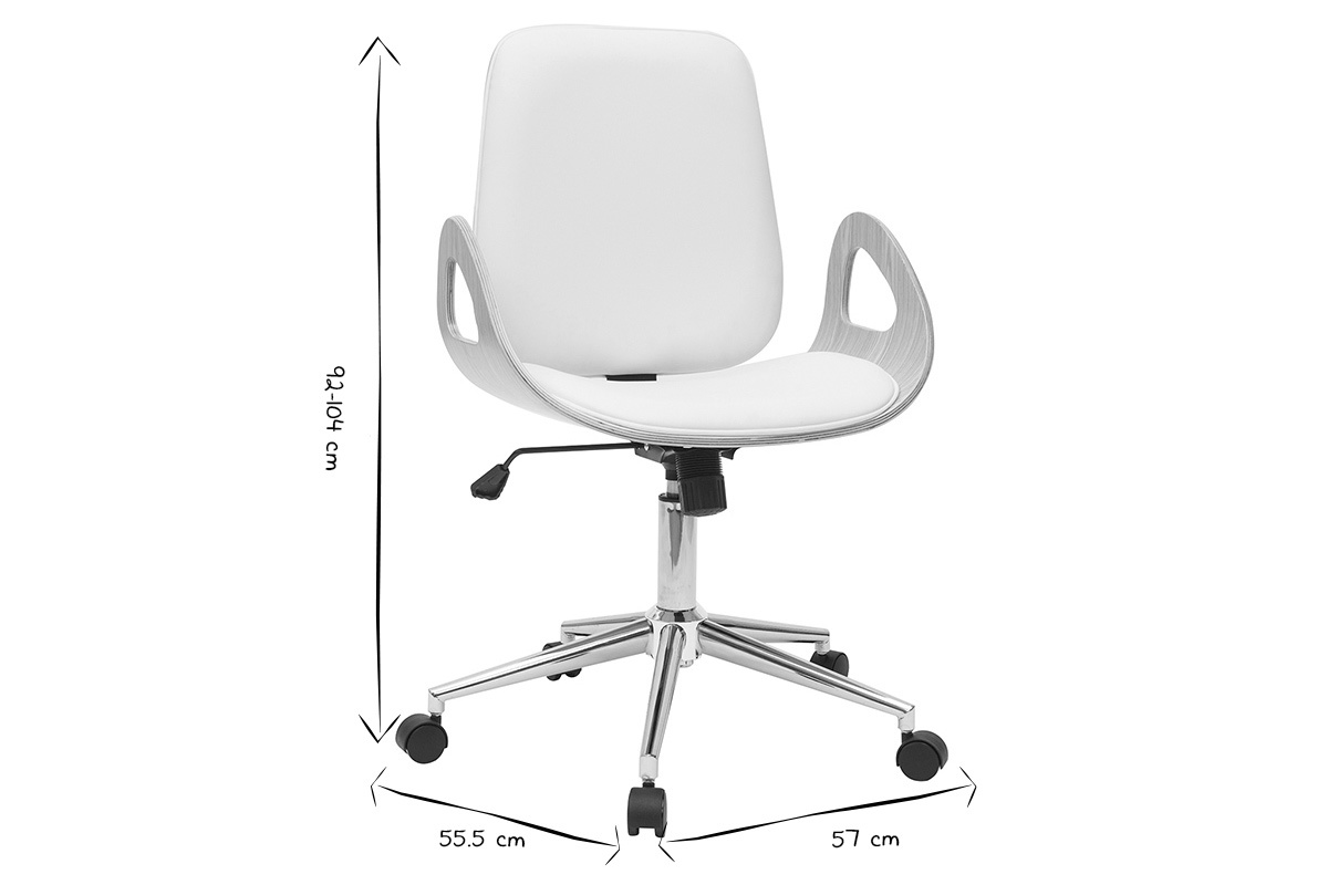 Poltrona da scrivania design bianco e legno chiaro GLORY