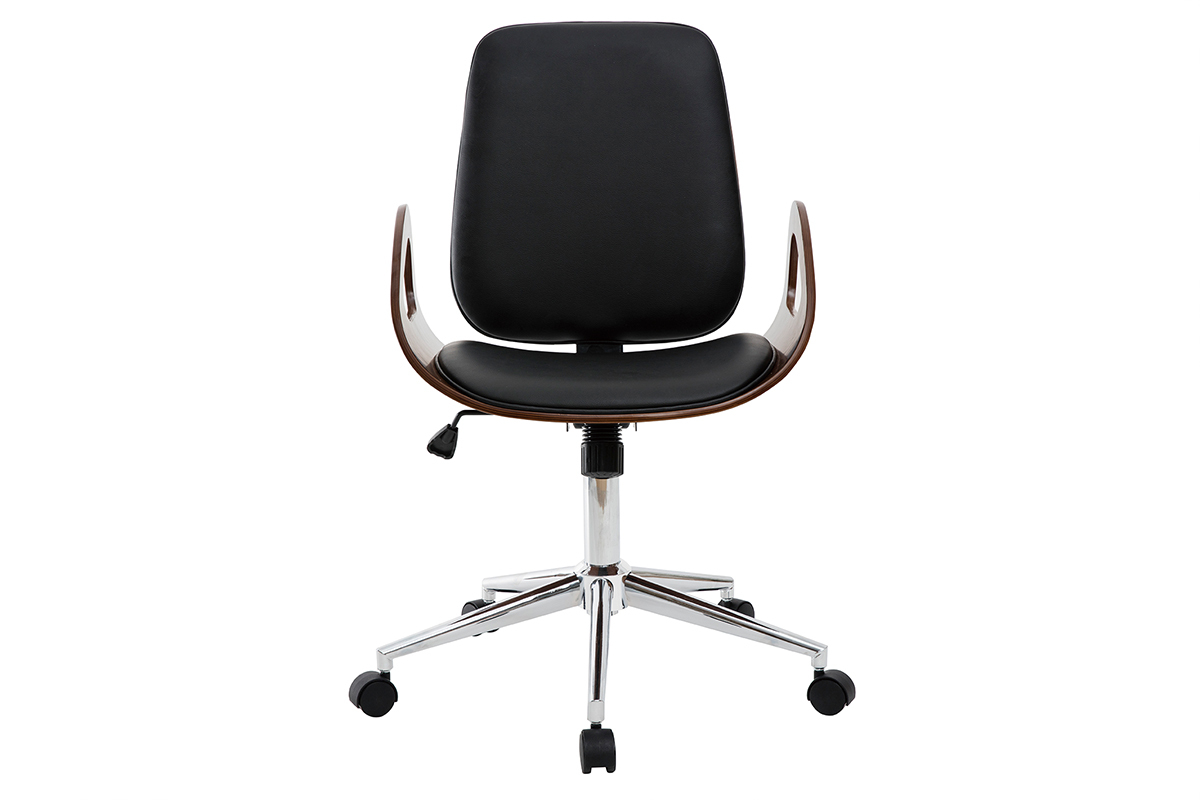 Poltrona da scrivania vintage nero e legno scuro GLORY