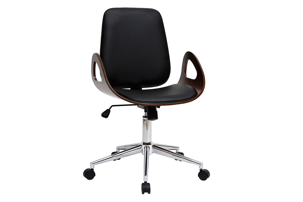 Poltrona da scrivania vintage nero e legno scuro GLORY
