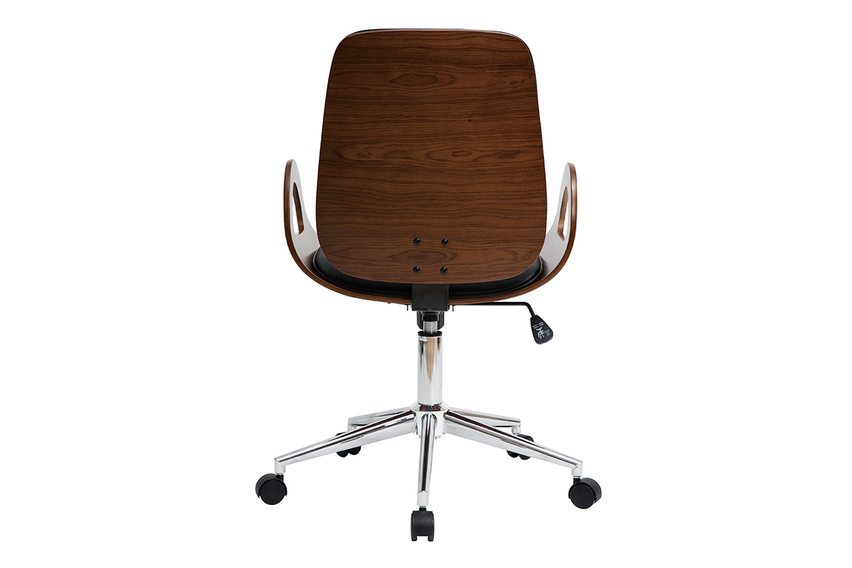 Poltrona da scrivania vintage nero e legno scuro GLORY