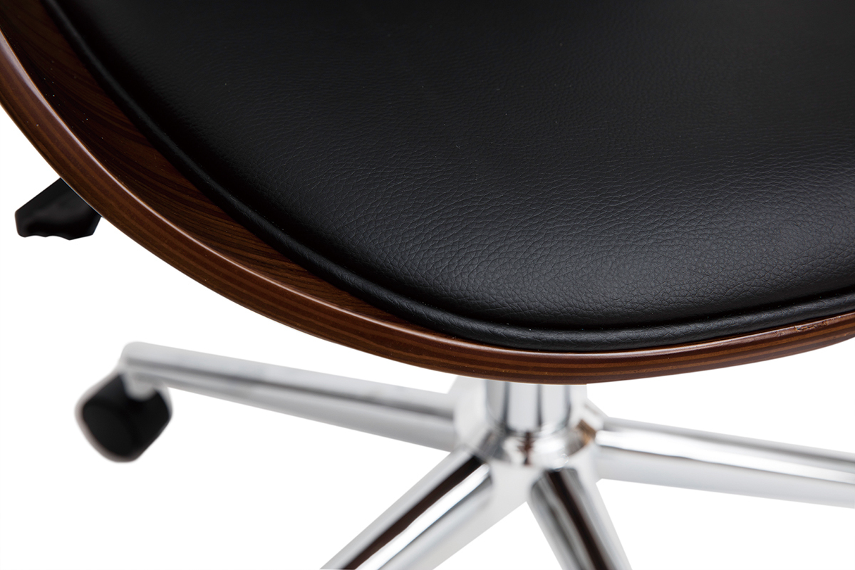 Poltrona da scrivania vintage nero e legno scuro GLORY
