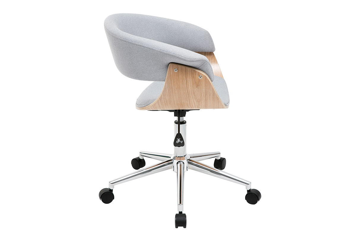 Poltrona da ufficio deisgn tessuto grigio e legno chiaro OKTAV