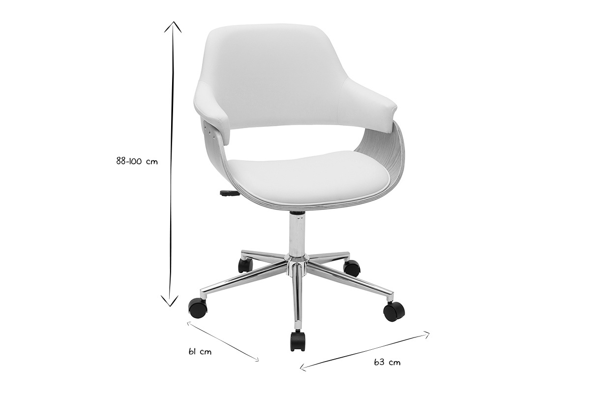Poltrona da ufficio design bianco e legno chiaro HANSEN