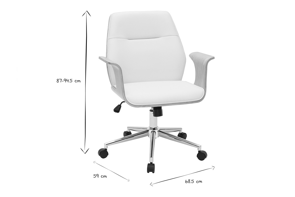 Poltrona da ufficio design bianco e legno chiaro RUFIN