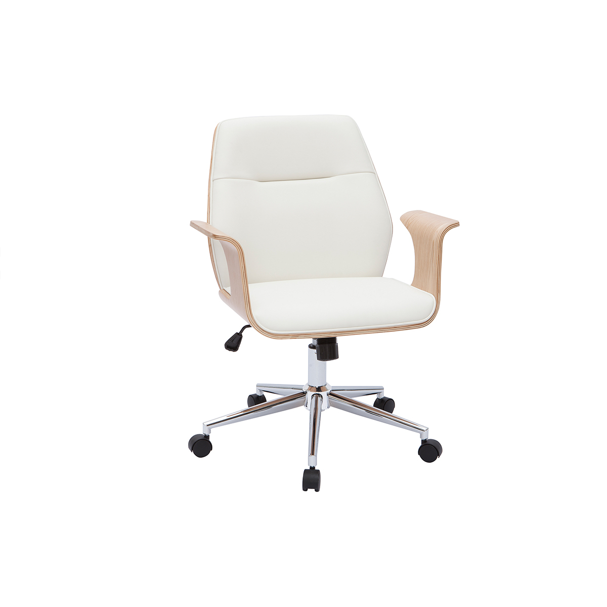 Poltrona da ufficio design bianco e legno chiaro RUFIN