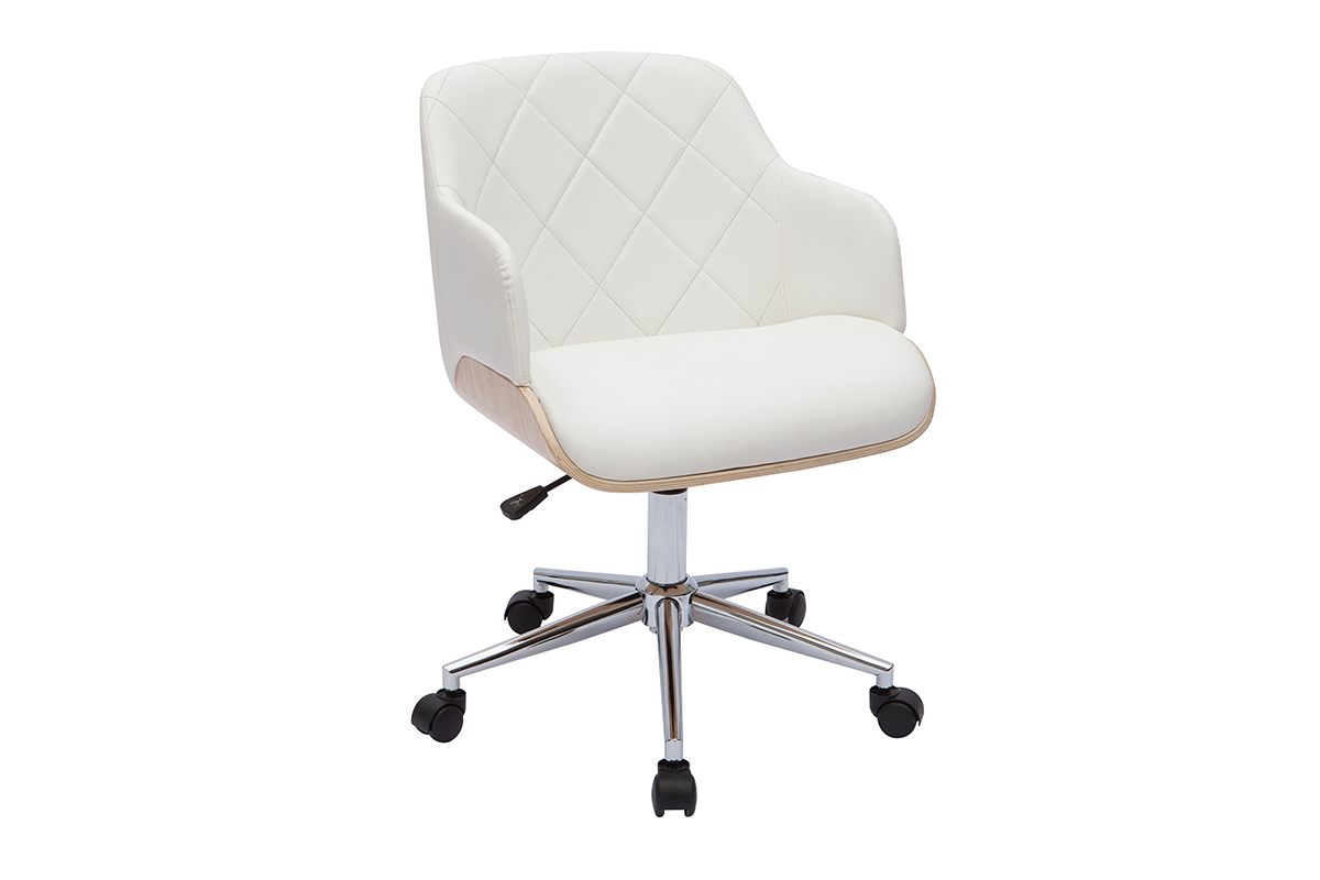 Poltrona da ufficio design bianco e legno chiaro SANDRO
