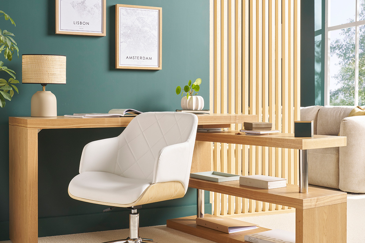 Poltrona da ufficio design bianco e legno chiaro SANDRO
