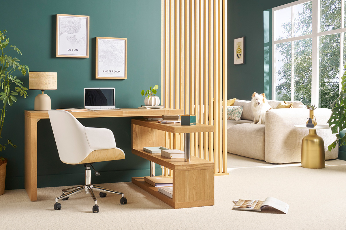 Poltrona da ufficio design bianco e legno chiaro SANDRO