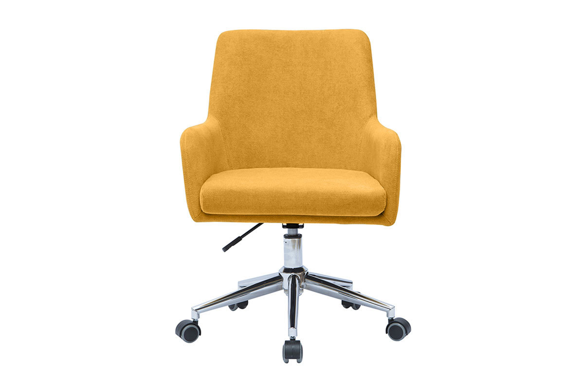 Poltrona da ufficio design effetto velluto giallo senape SHANA