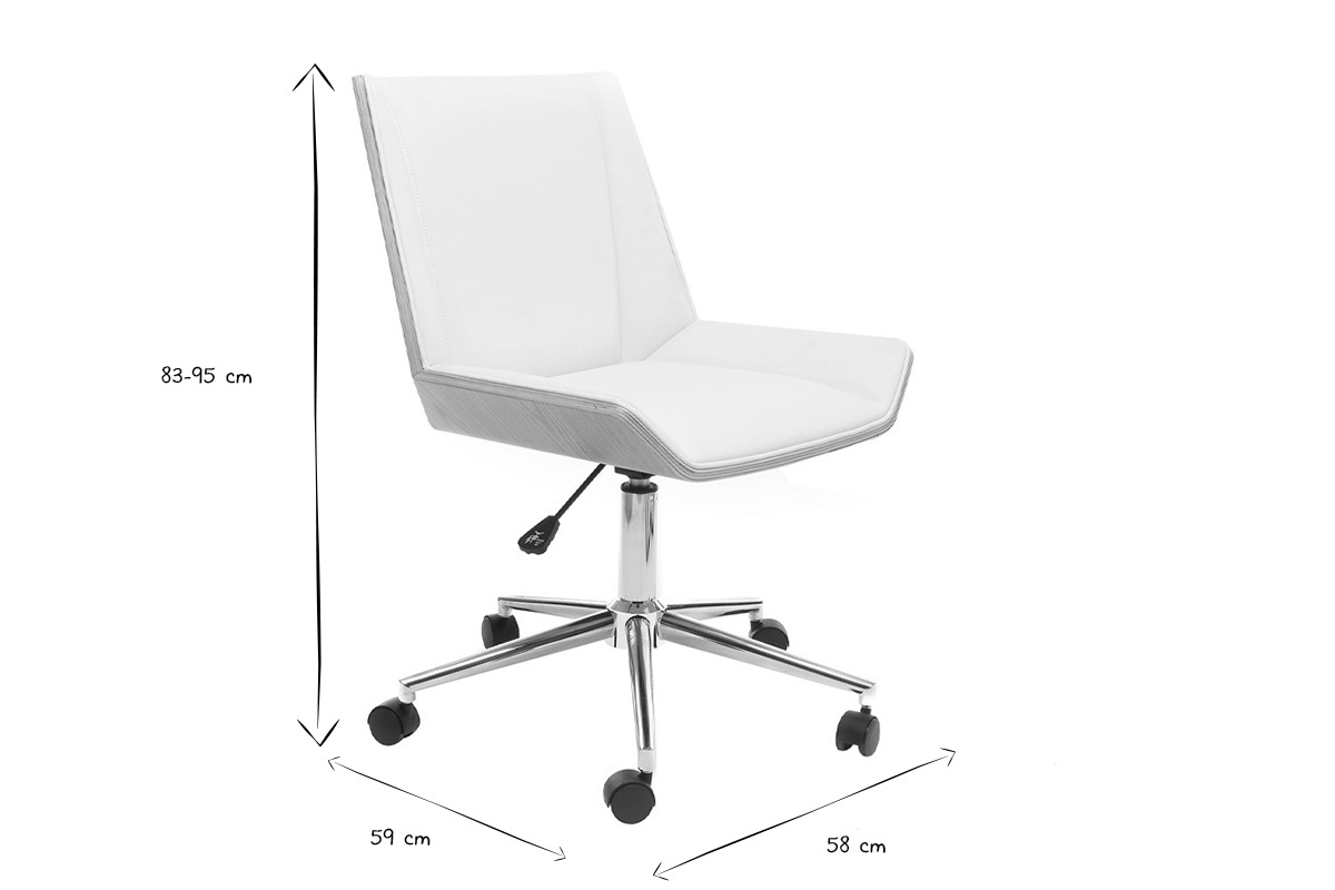 Dimensioni della sedia da ufficio MELKIOR in nero e bianco, altezza 83-95 cm, larghezza 58 cm, profondit� 59 cm.