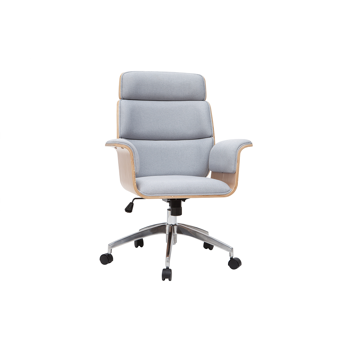 Poltrona da ufficio design in tessuto grigio e legno chiaro ELON