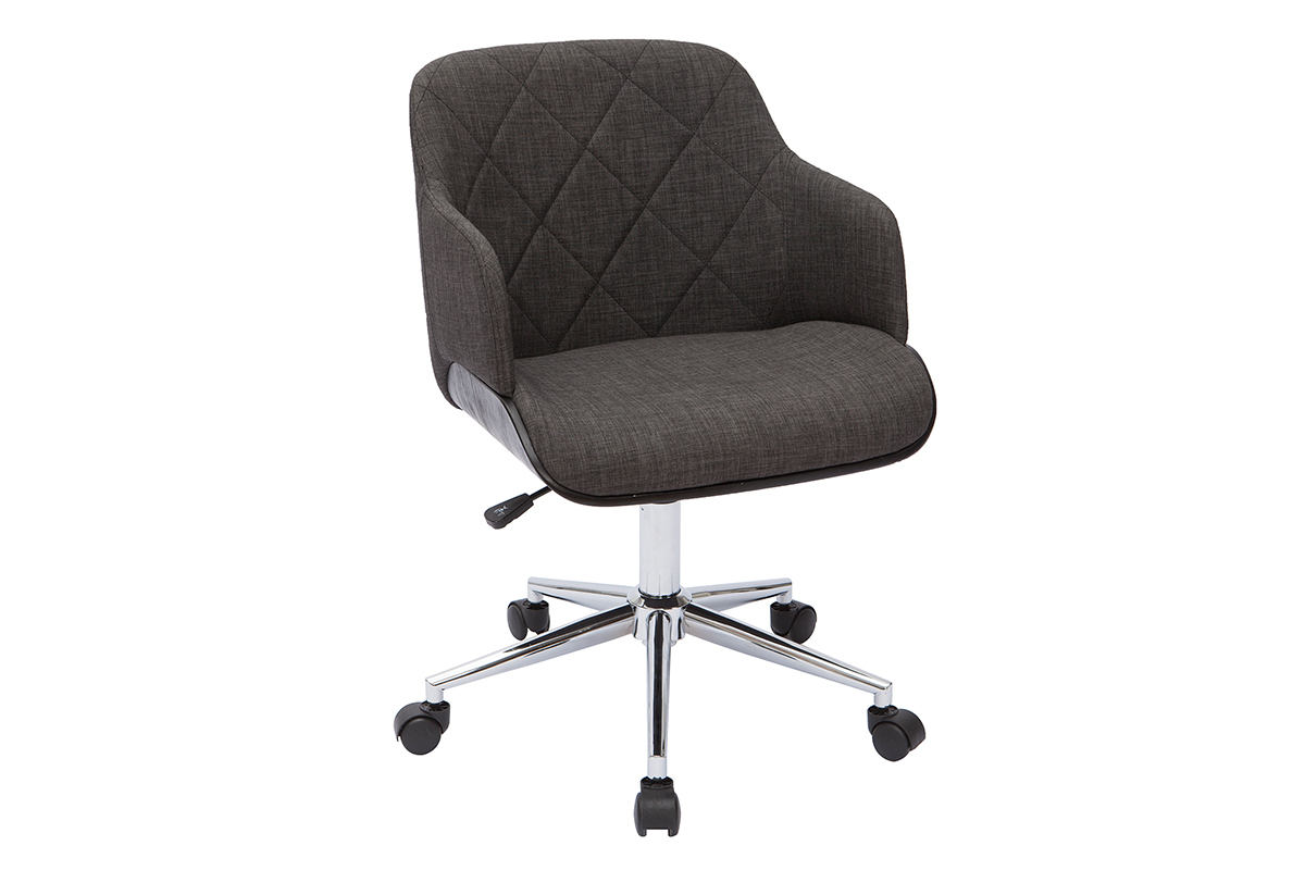 Poltrona da ufficio design in tessuto grigio scuro e legno nero SANDRO