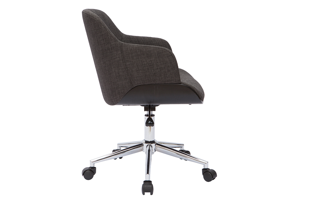 Poltrona da ufficio design in tessuto grigio scuro e legno nero SANDRO