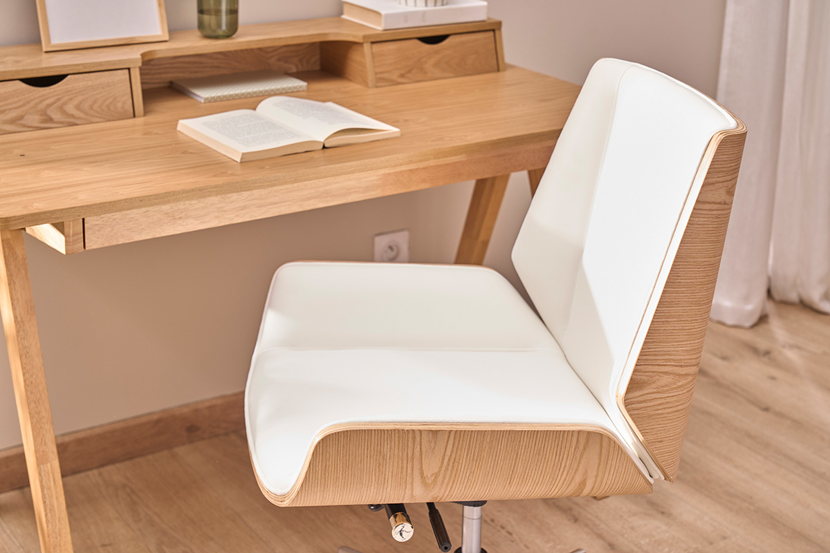 Poltrona da ufficio design legno chiaro e bianco CURVED