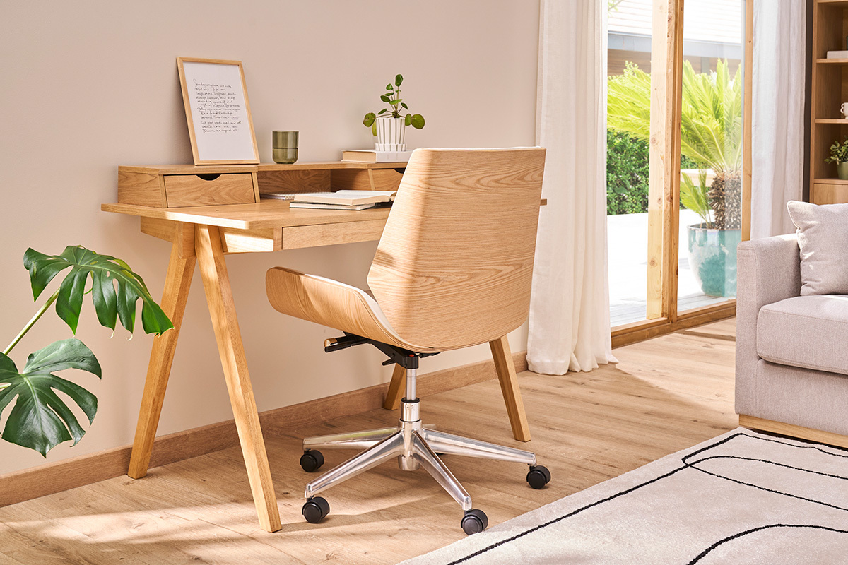 Poltrona da ufficio design legno chiaro e bianco CURVED