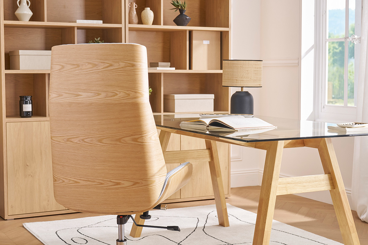 Poltrona da ufficio design legno chiaro e grigio CURVED