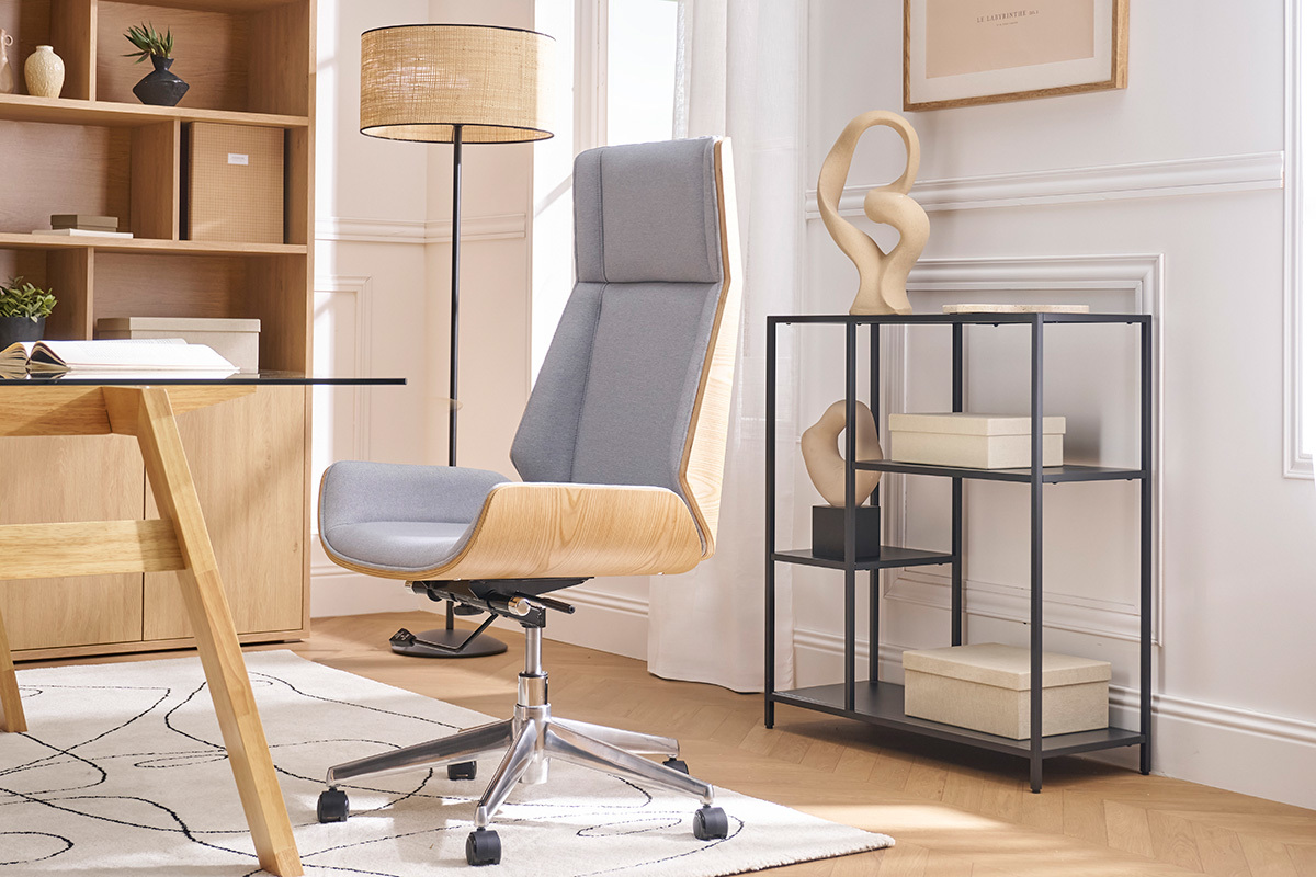 Poltrona da ufficio design legno chiaro e grigio CURVED