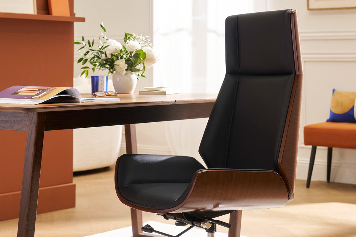 Poltrona da ufficio design legno scuro e nero CURVED