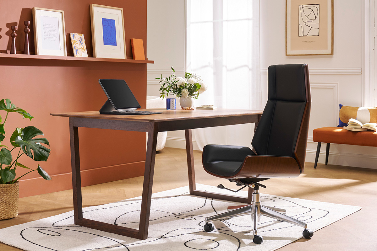 Poltrona da ufficio design legno scuro e nero CURVED