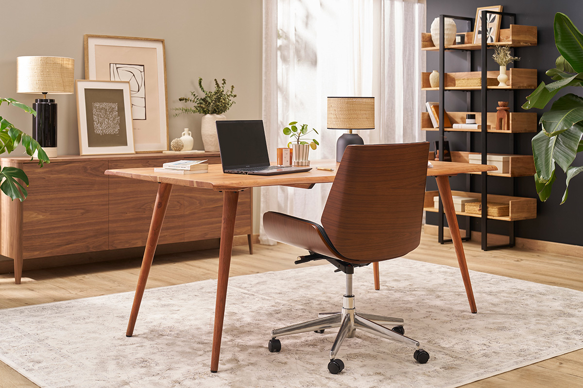 Poltrona da ufficio design legno scuro e nero CURVED