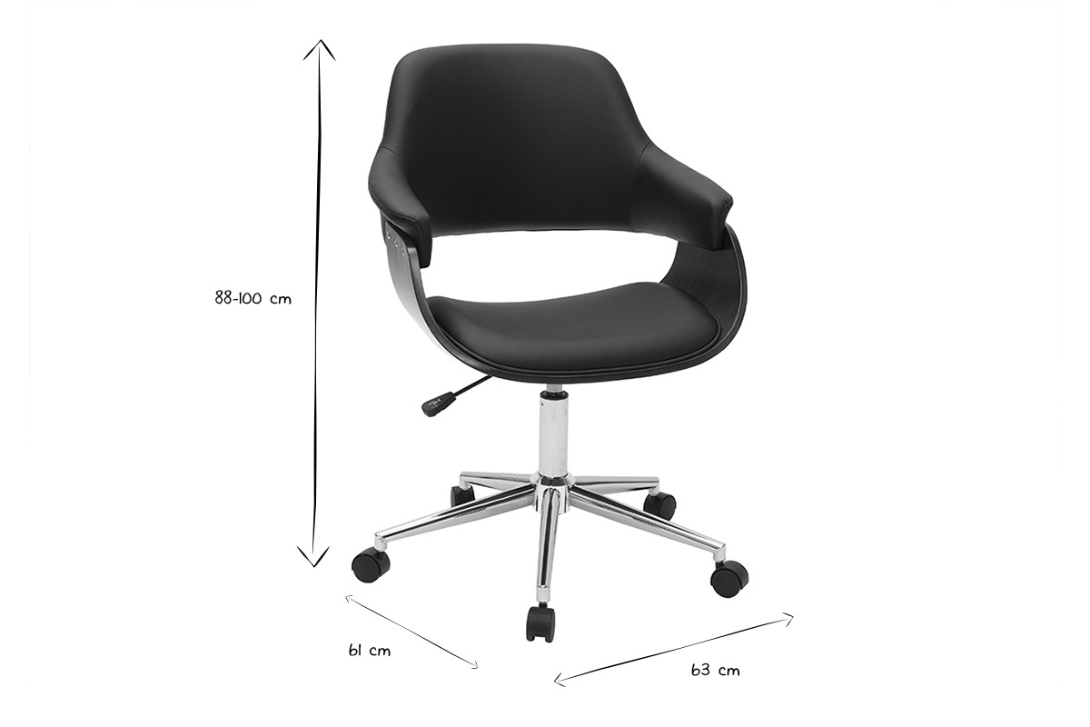 Poltrona da ufficio design nero e legno scuro HANSEN