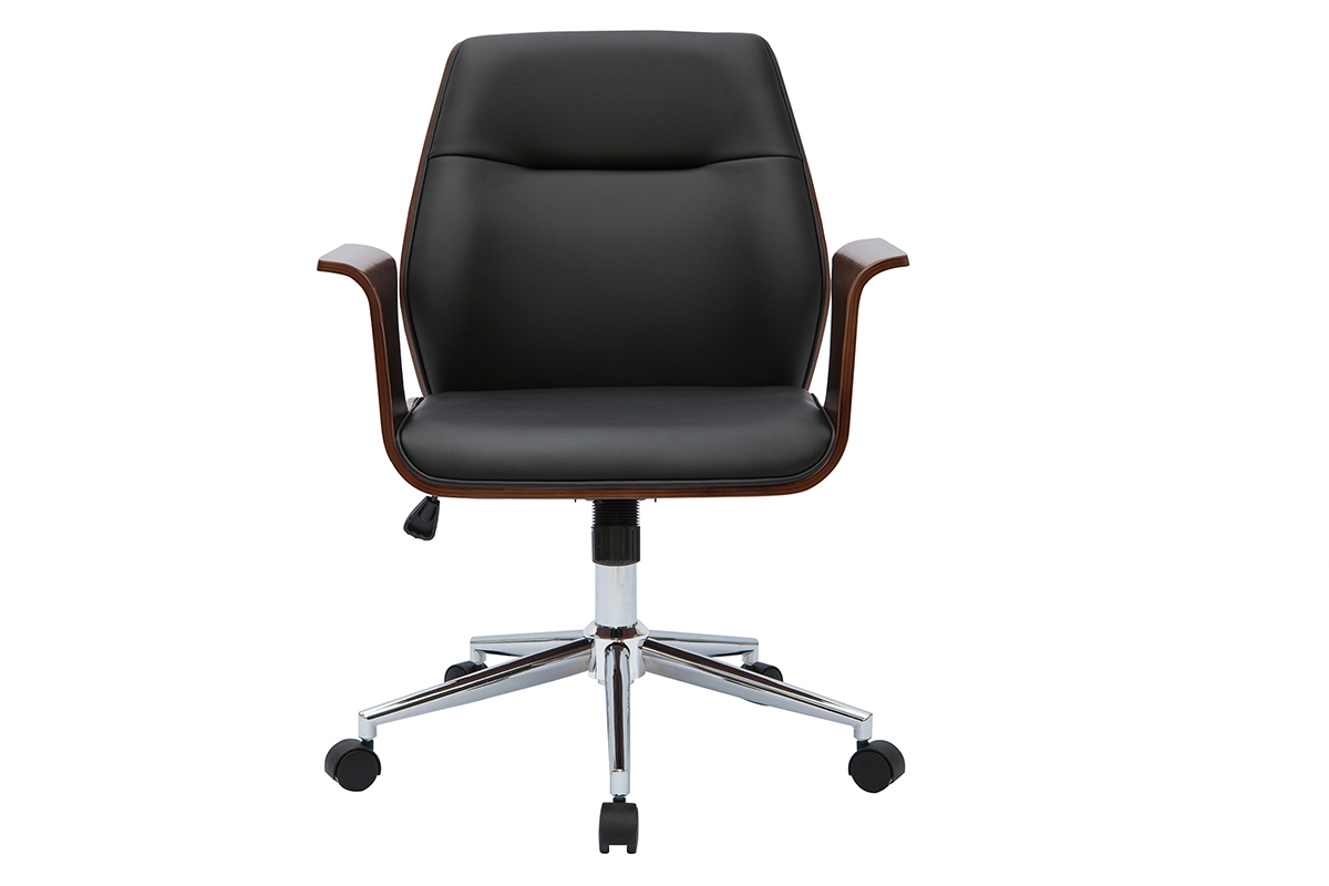 Poltrona da ufficio design nero e legno scuro RUFIN