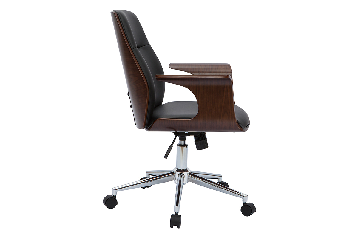 Poltrona da ufficio design nero e legno scuro RUFIN