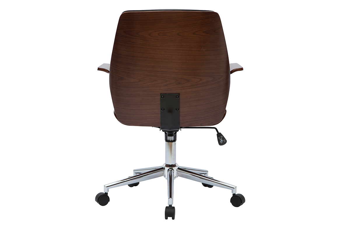 Poltrona da ufficio design nero e legno scuro RUFIN