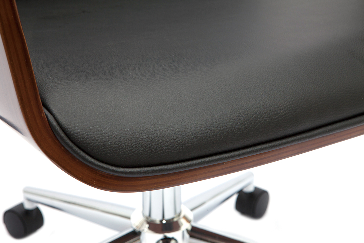 Poltrona da ufficio design nero e legno scuro RUFIN