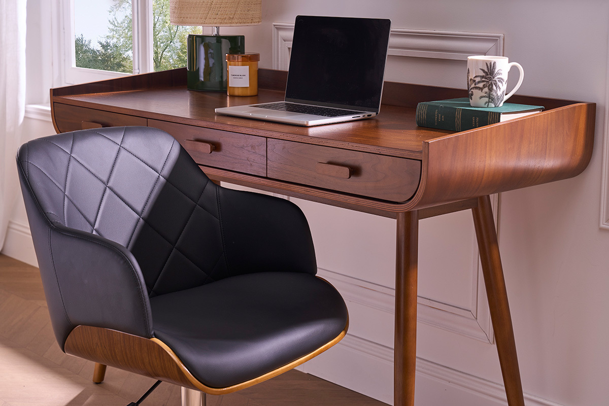 Poltrona da ufficio design nero e legno scuro SANDRO
