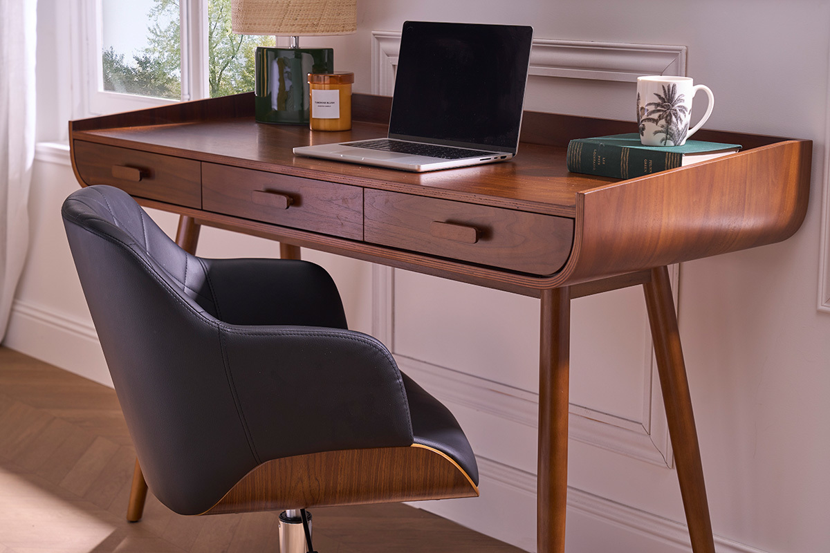Poltrona da ufficio design nero e legno scuro SANDRO