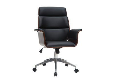 Poltrona da ufficio di design nera e legno scuro ELON