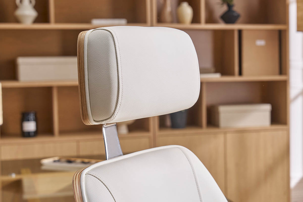 Poltrona da ufficio direzionale design bianco, legno chiaro e acciaio cromato MUSK