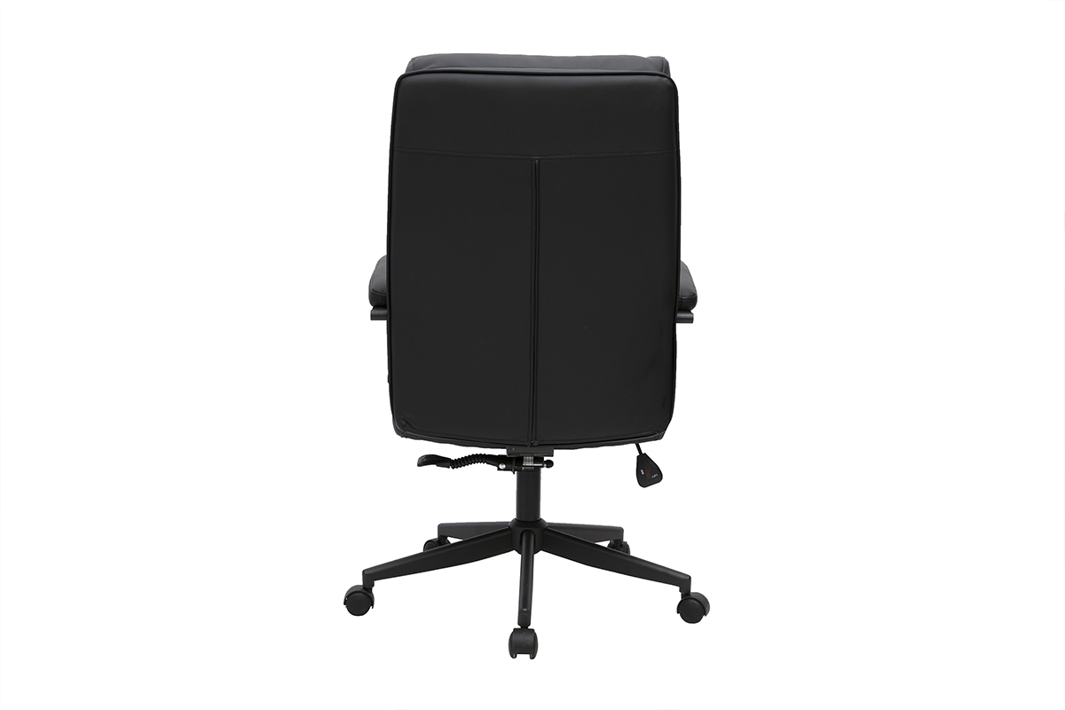 Poltrona da ufficio con rotelle nera SAEL, vista posteriore, design moderno e funzionale.