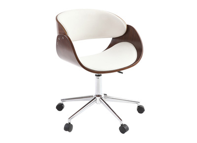 Poltrona design a rotelle bianca e legno color noce BENT