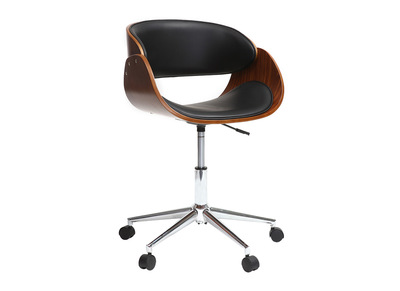 Poltrona design a rotelle nera e legno color noce BENT